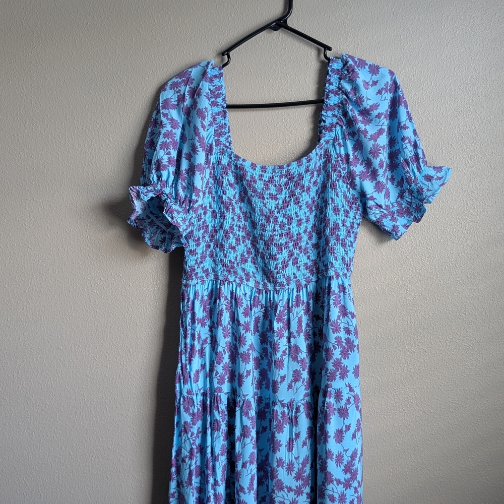 Chic Blue and Purple Floral Midi Dress